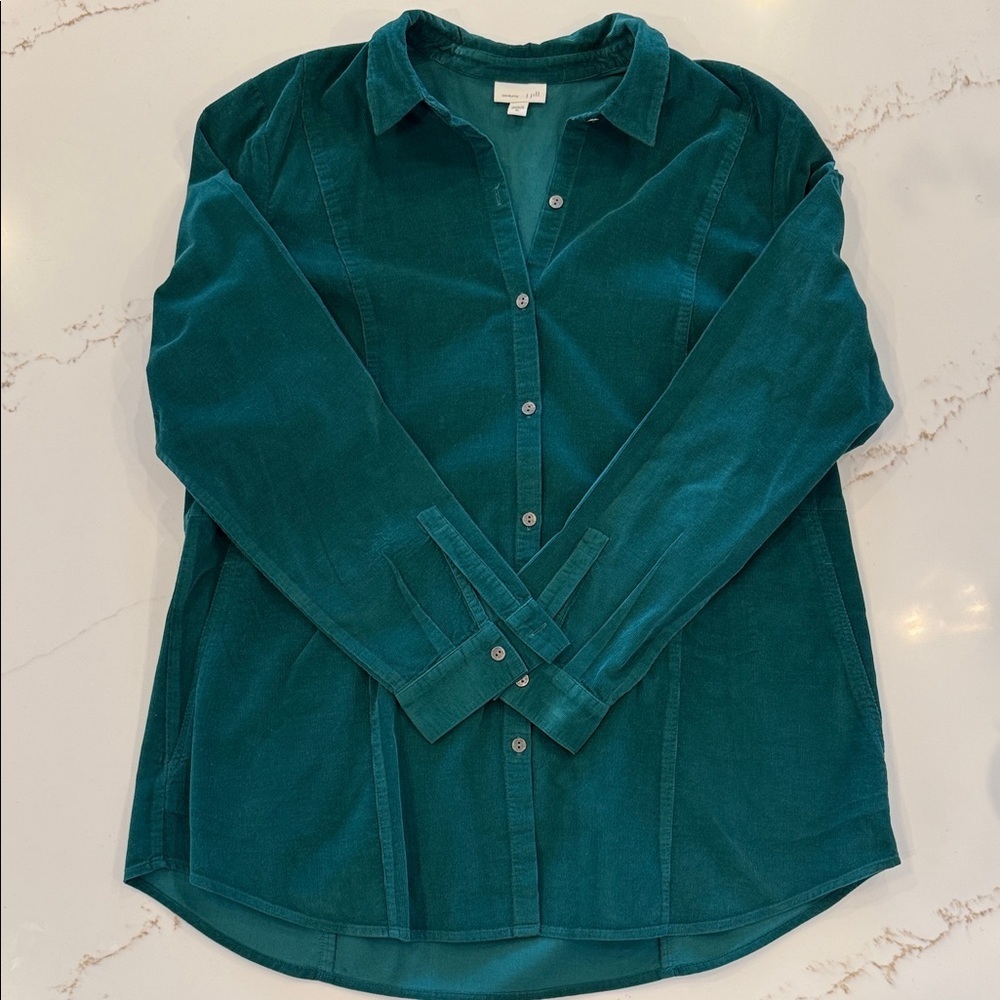 J. Jill Deep Teal Corduroy Shacket Style Button Front Top | Relaxed Fit XL
